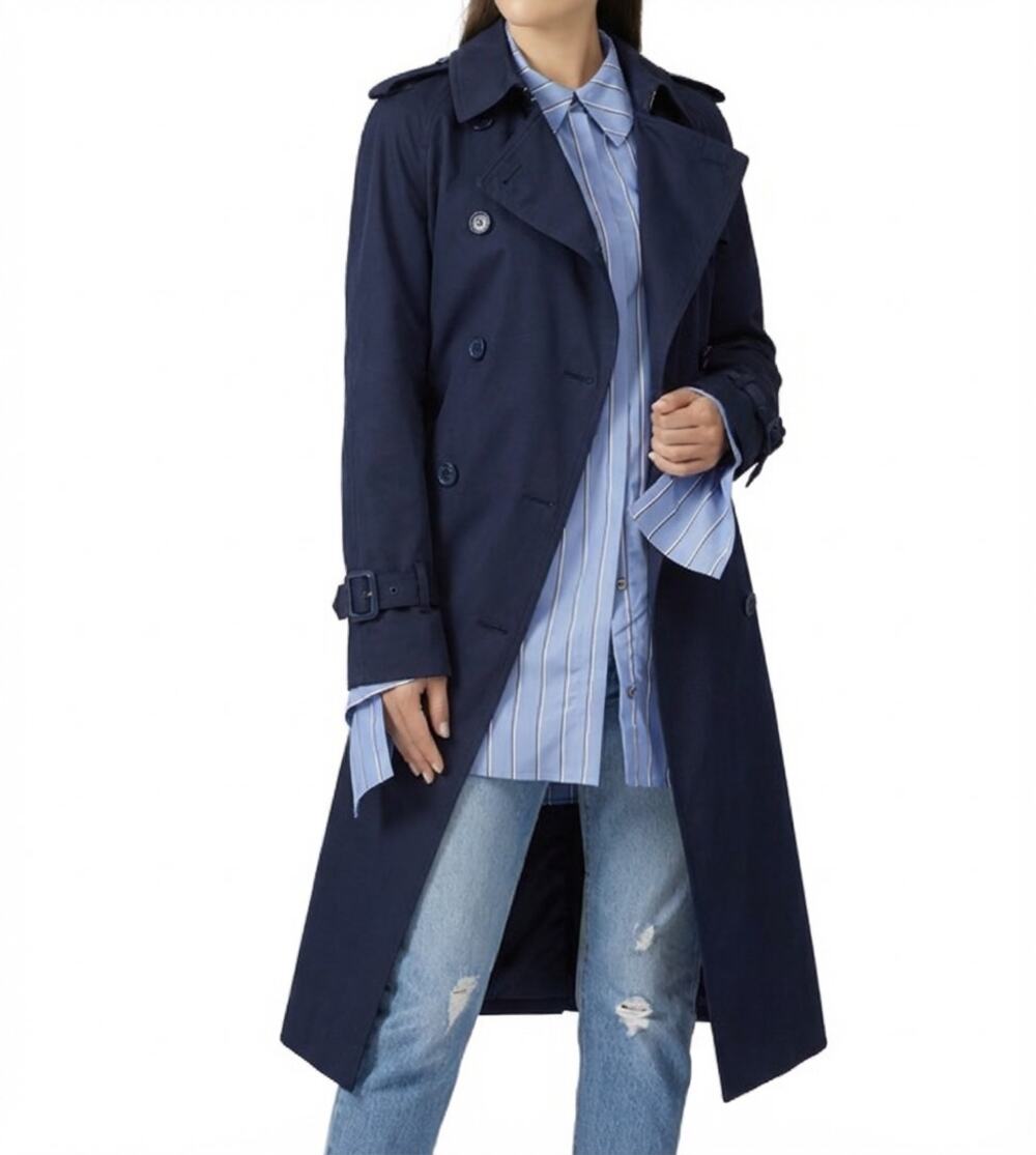 Rokh Twisted Asymmetric Navy Blue Belted Trench Coat, Size 2-4